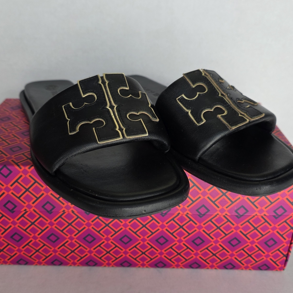 Tory Burch Black Slide Perfect Black/Gold Size 10 - Picture 14 of 15